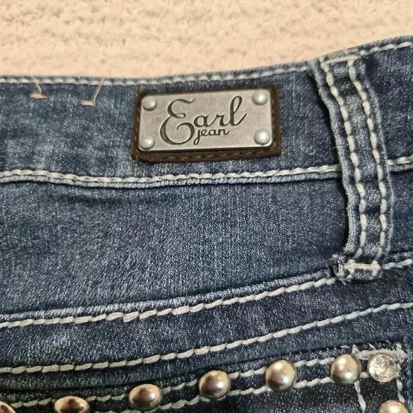 Earl Cropped Cuffed Straight leg Jeans Stud Rhinestone Embellished Women's 4 - Picture 6 of 13